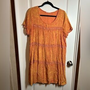 Easel Tie Bye Orange Women's Tiered Swing Dress - Size Medium EUC